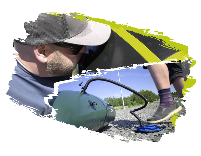 3. Lopputäyttö puhaltamalla tai jalkapumpulla.